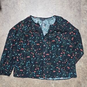 Lane Bryant Black Blouse with Vibrant Floral Pattern Size 20